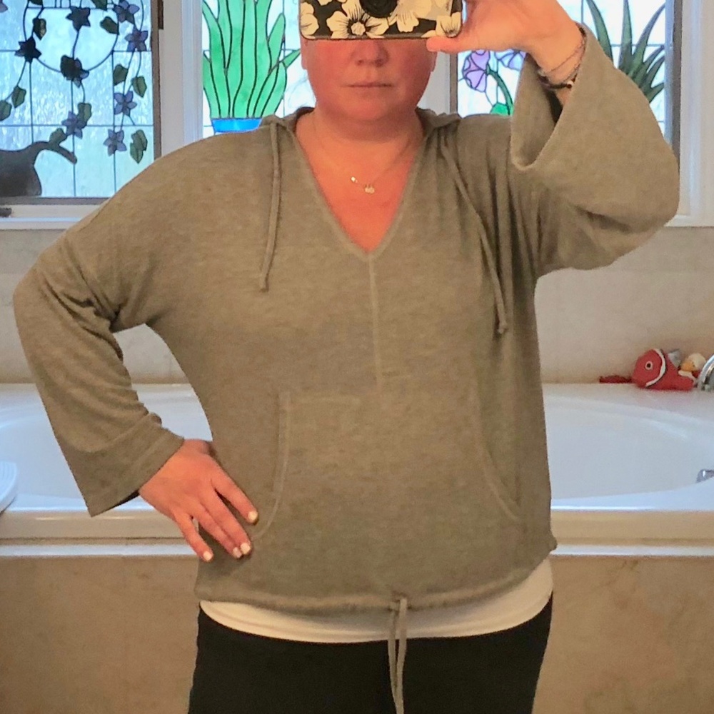 BB Dakota Grey V Neck Tie Front Hoodie